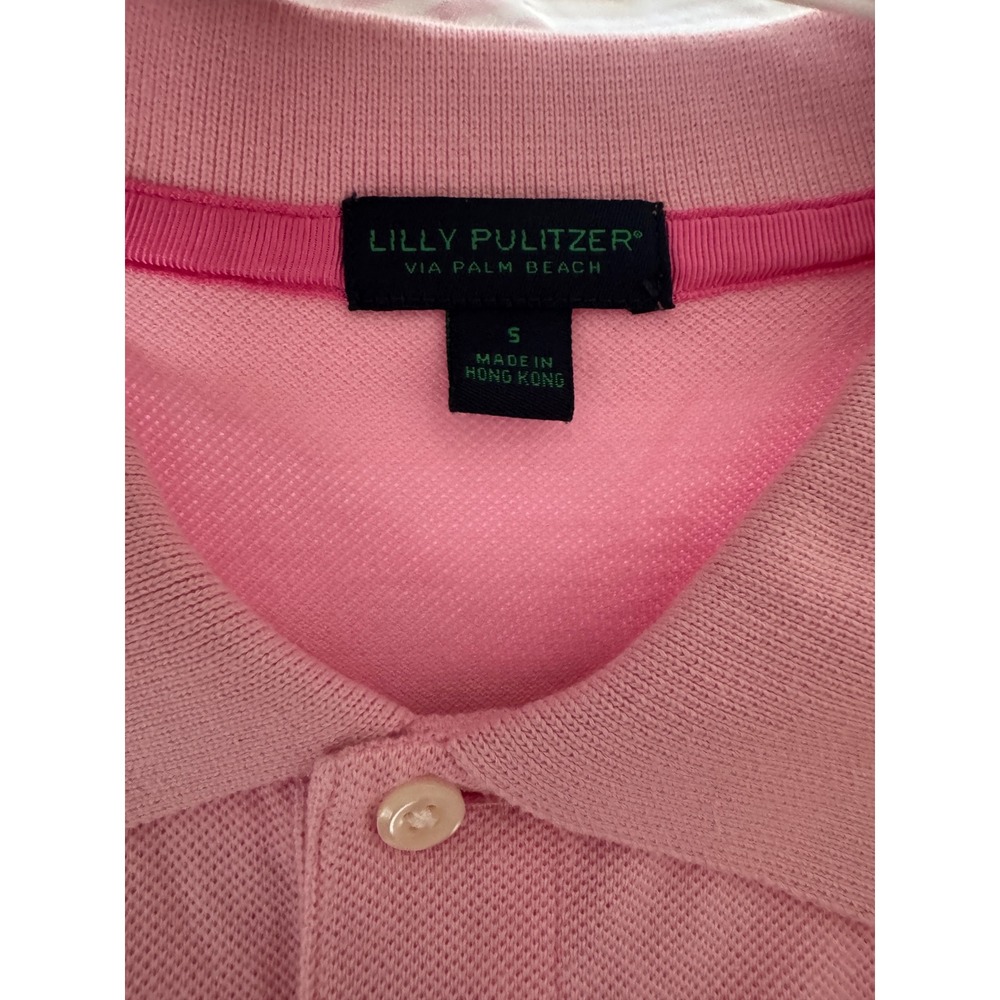 Lilly Pulitzer Mens Pink Palm Tree Embroidered Pique Polo Shirt Small
